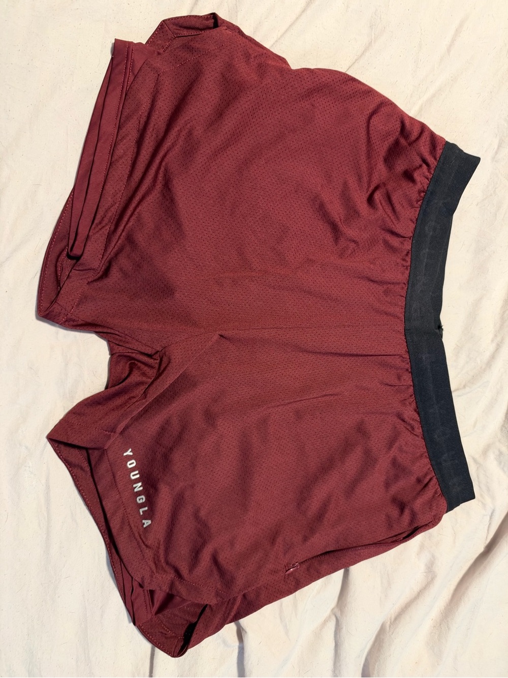 YoungLA Maroon Performance Training Shorts with Black Waistband